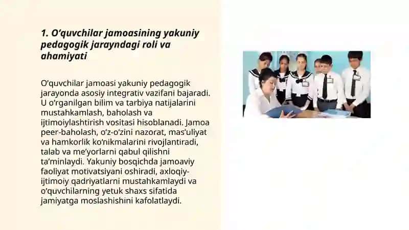 Oʻquvchilar jamoasi yaxlit pedagogik jarayonning asosiy shakli 3