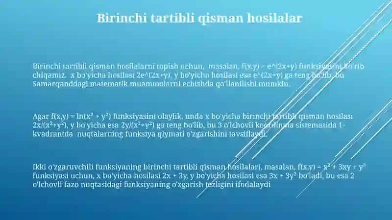 Ikki o'zgaruvchan funksiyalar hosilalari 3