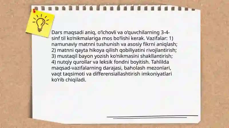 Namunaviy Matnni Qayta Hikoyalash va Bayon Yozish Darslari 3