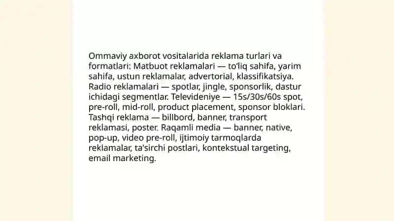 Ommaviy axborot vositalarida reklama turlari va formatlari 3