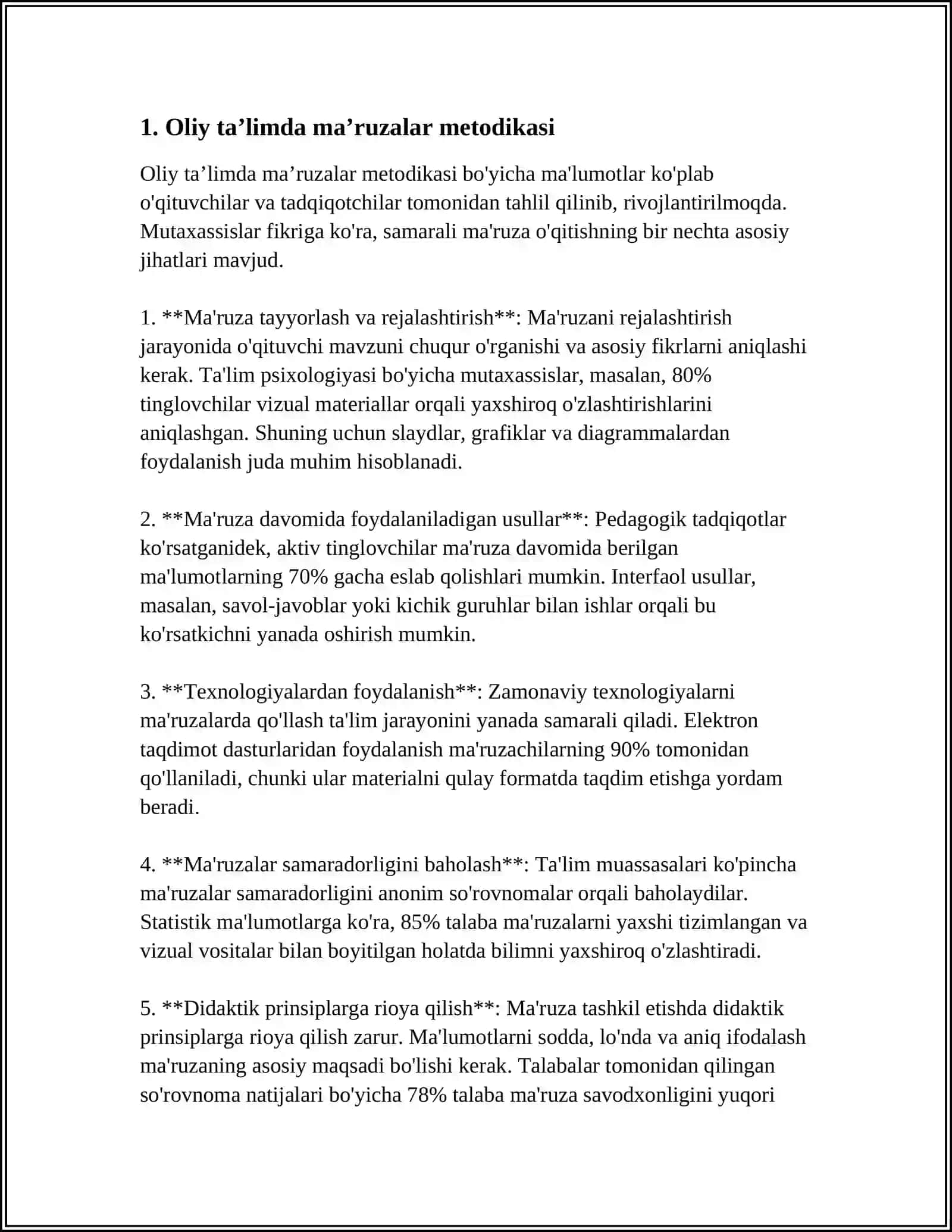 OLIY TA’LIM VA PROFESSIONAL TA’LIMDA MUTAXASSISLIK FANLARINING O’QITILISHI: MA’RUZA, AMALIY, SEMINAR, LABAROTORIYA VA MUSTAQIL TA’LIM 3