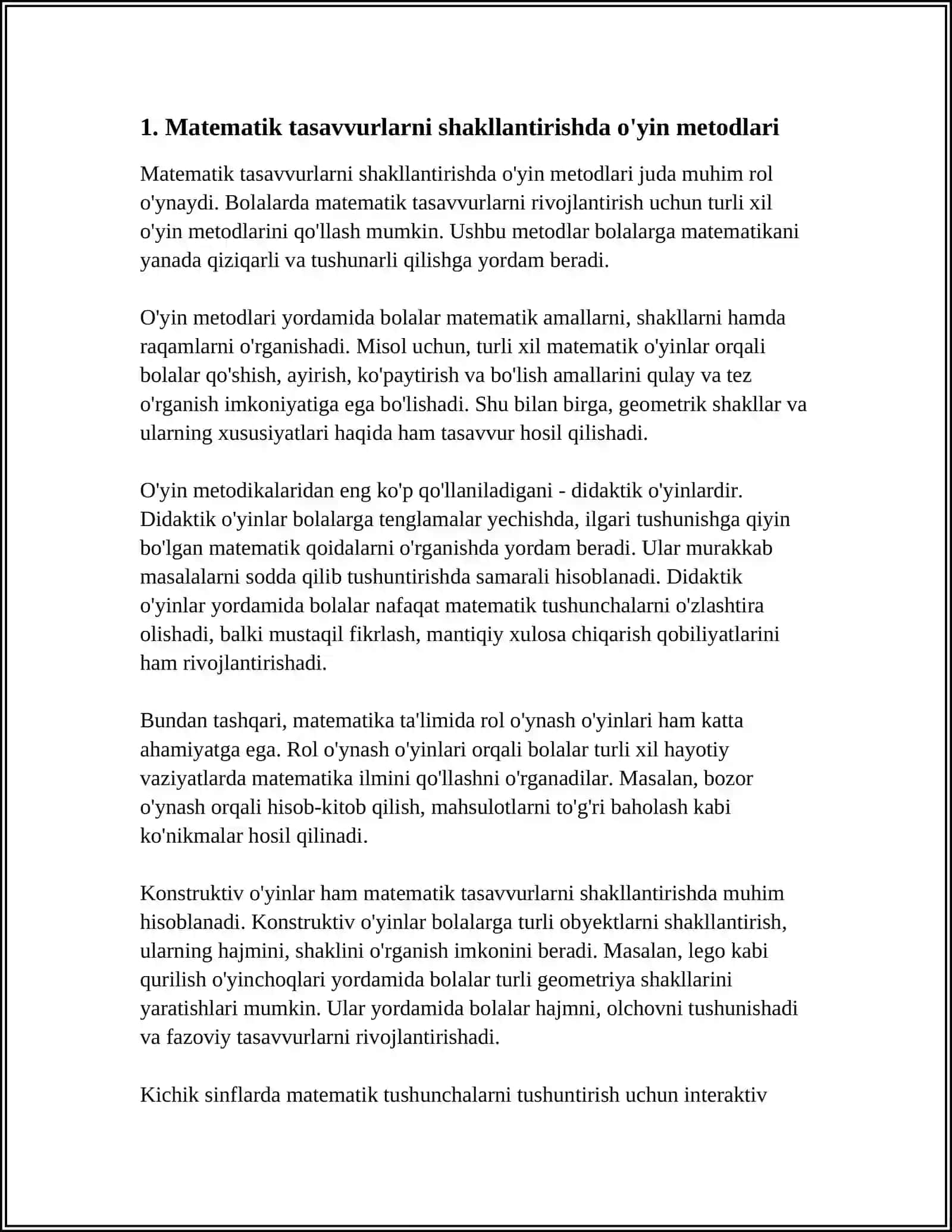 MAKTABGACHA YOSH BOLALARDA MATEMATIK TASAVVURLARNI SHAKLLANTIRISHNING TARBIYAVIY USULLARI 3