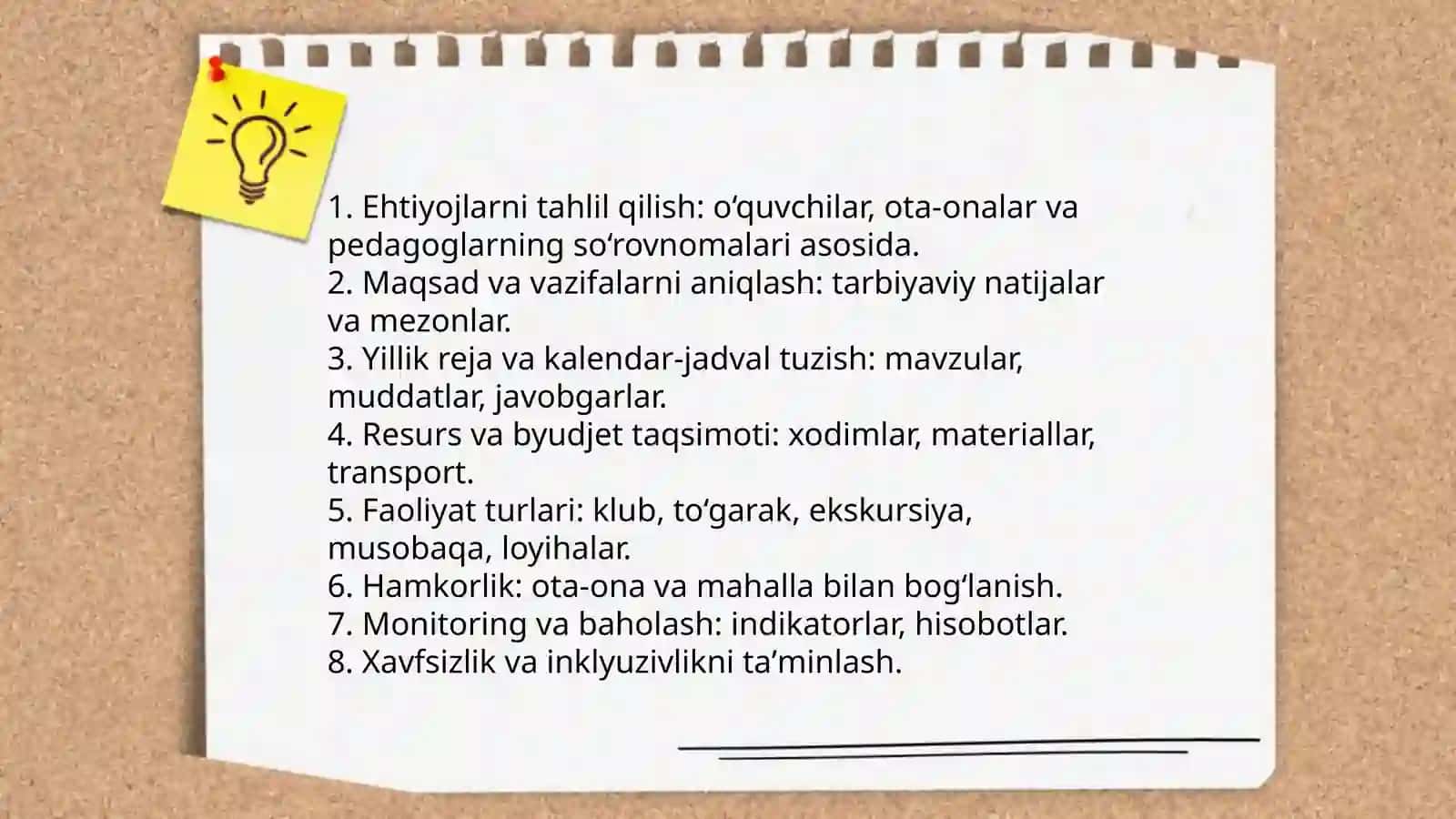 Direktor o‘rinbosarining sinfdan tashqari tarbiyaviy ishlarni rejalashtirish metodikasi 3