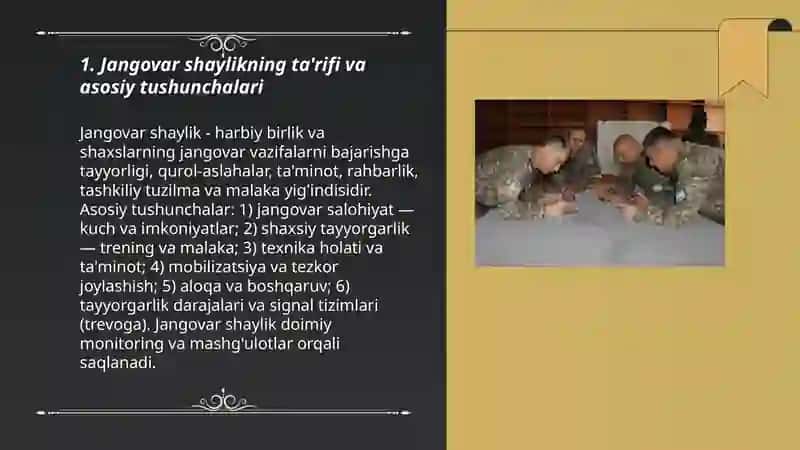 Jangovar shaylik to‘g‘risida tushuncha, harbiy hizmatchilarning trevoga 3