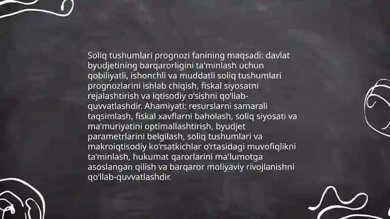 Soliq tushumlari pragnozi fanining maqsadi, predmeti va vazifalari 3