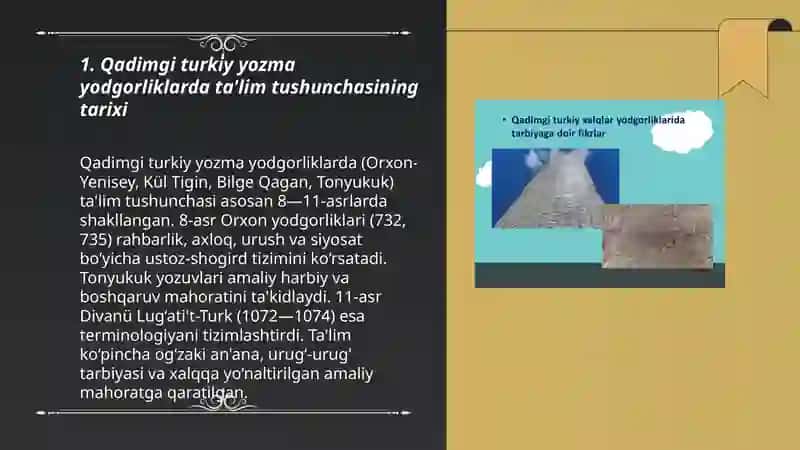 Turkiy xalqlarning yozma yodgorliklaridagi ta'lim va tarbiyani tahlil qilish 3
