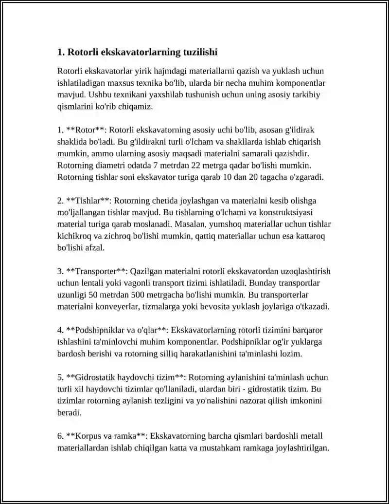 ROTORLI EKSKOVATORLAR TEXNOLOGIK XARAKTIRISTIKASI 3