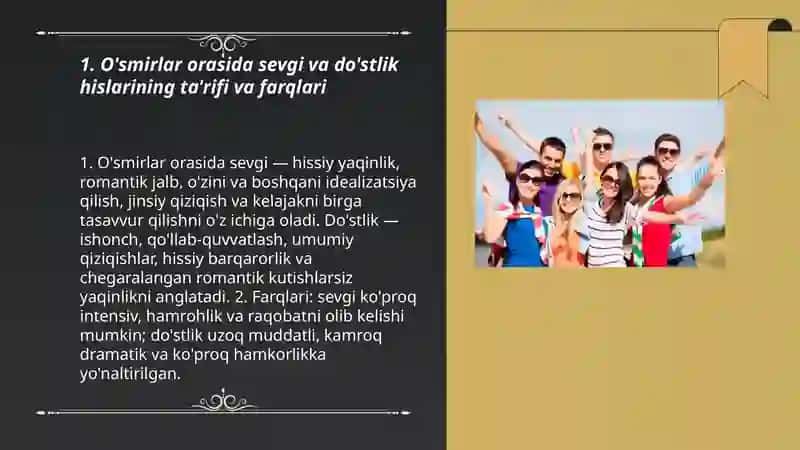 O'smirlar orasida sevgi va dóstlik hislari mavzusidaa presentation 3