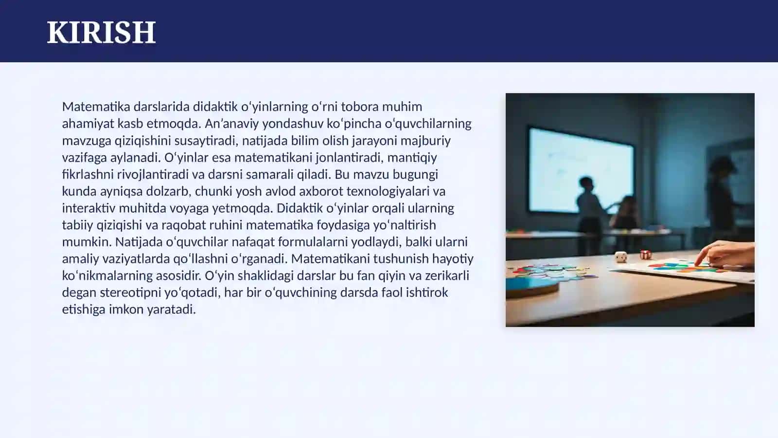 MATEMATIKA DARSLARIDA DIDAKTIK O`YINLAR 3