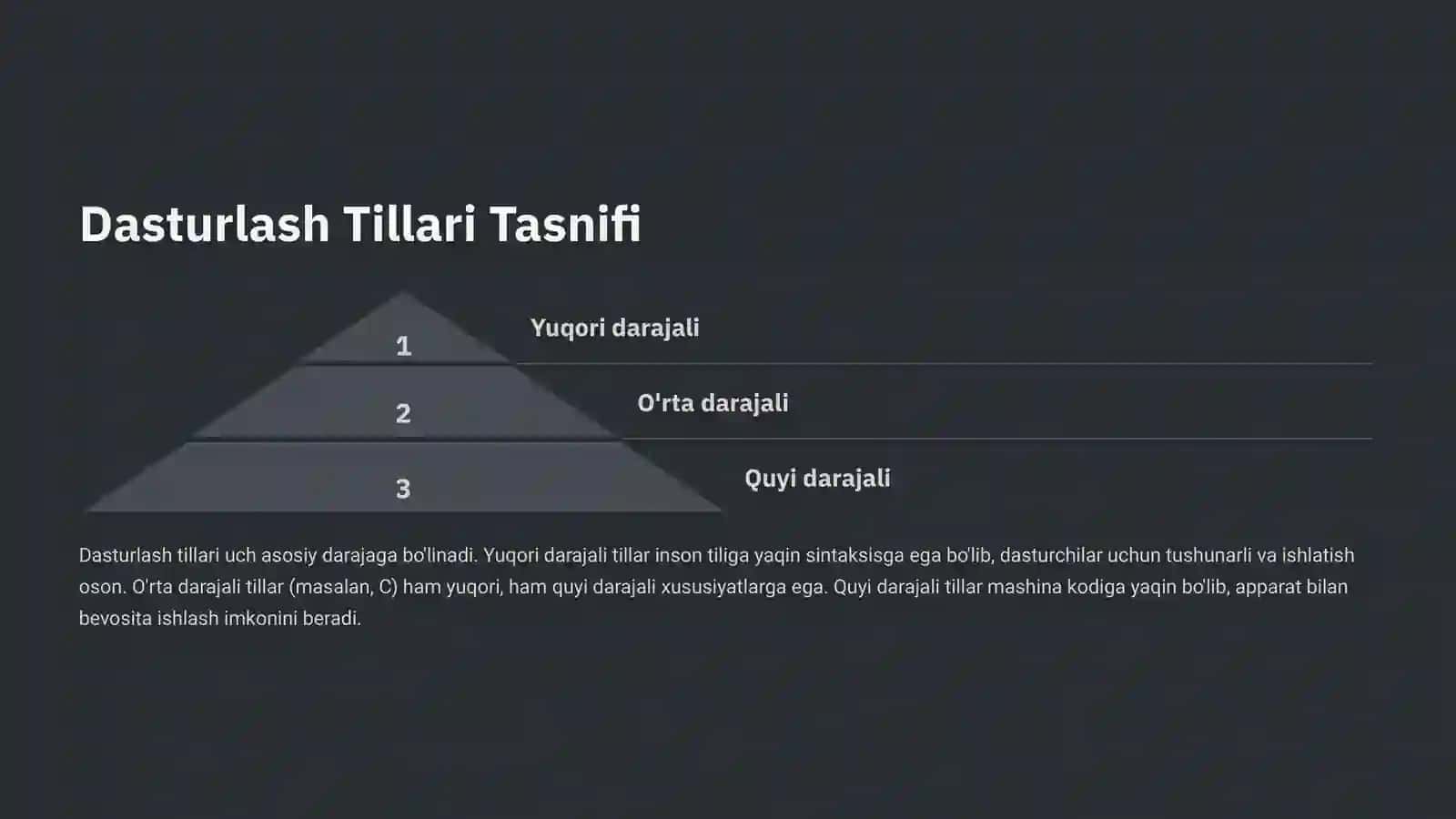 Yuqori Darajali Tillar: Protsedurali va Obyekt-yo'naltirilgan Dasturlash Tillari 3