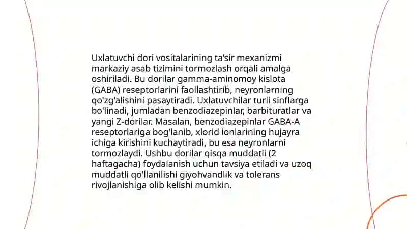 Uxlatuvchi va talvasaga qarshi dori vositalarini farmakologiyasi 3