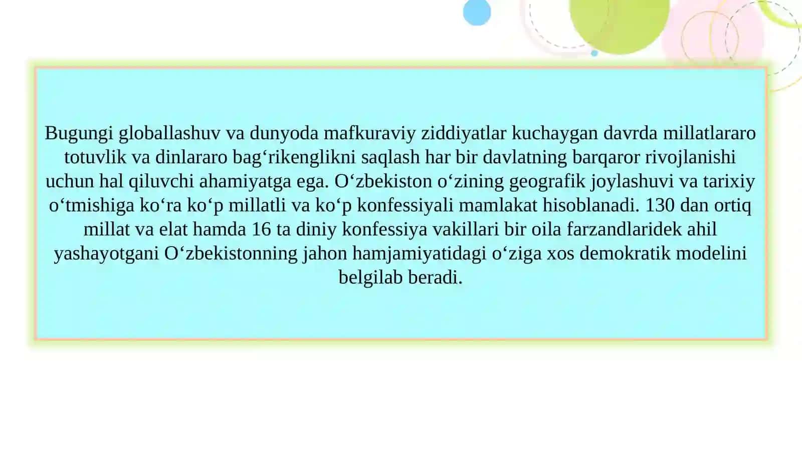 O’zbekistonda millatlararo va dinlararo munosabatlardagi barqarorlikni ta’minlash borasidagi davlat siyosati 3