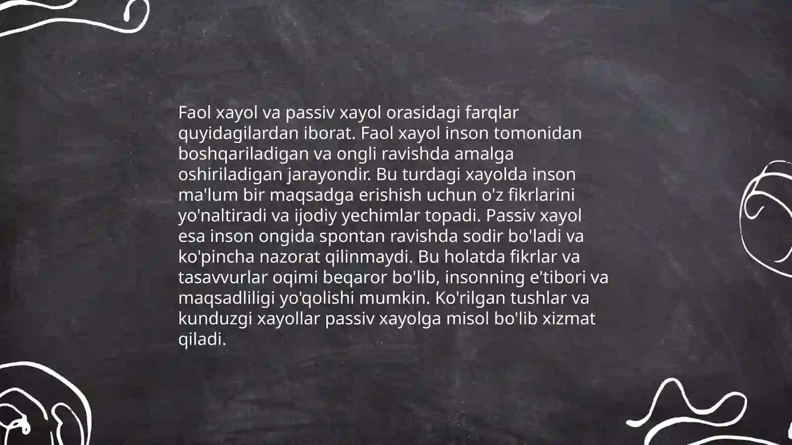 Aktiv va passiv xayol natijalari.Xayor turlari 3