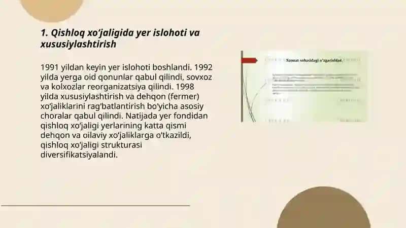 Mustaqillik yillarida qishloq xoʻjaligi va sanoat sohasidagi oʻzgarishlar 3