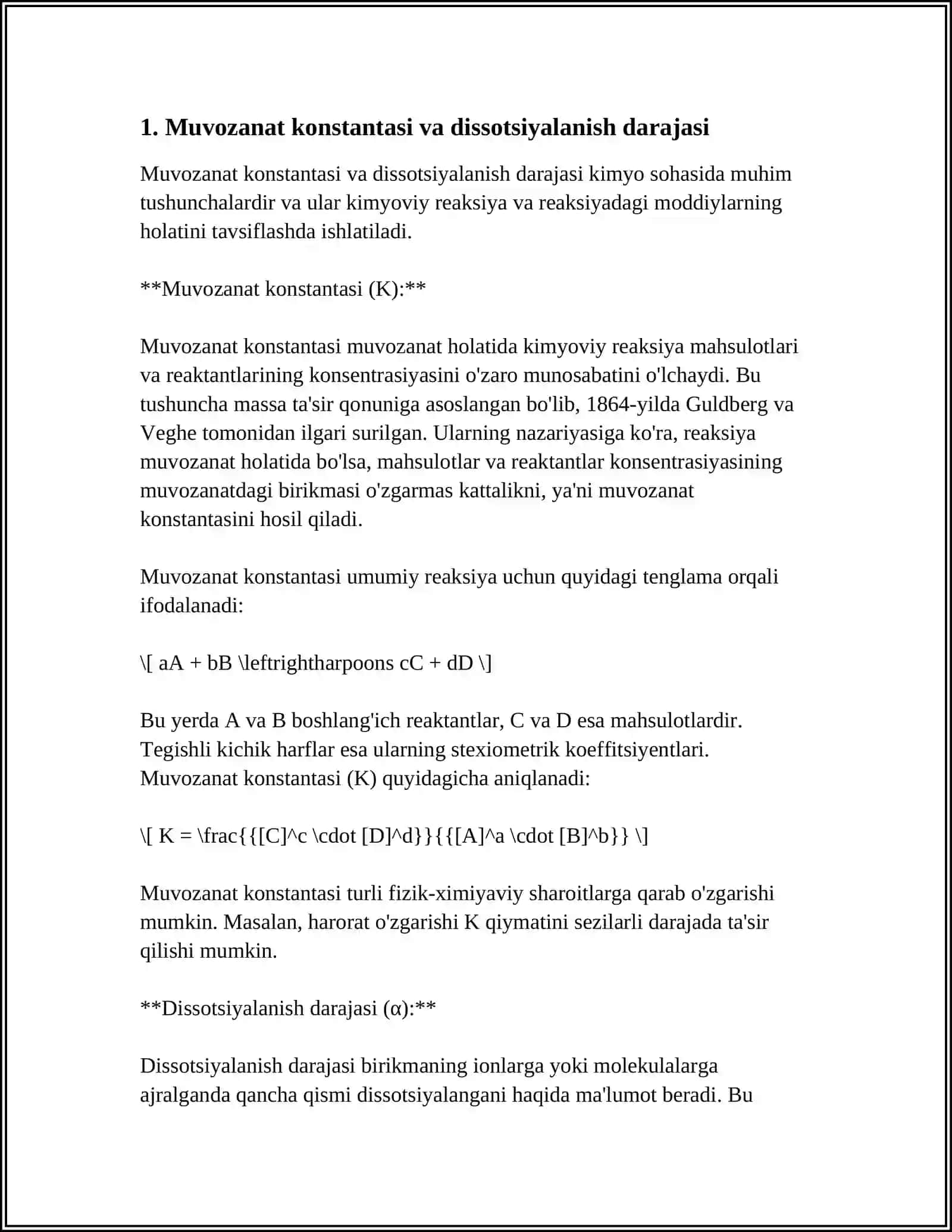 MUVOZANAT KONSTANTASINING DISSOTSIYALANISH DARAJASI ORQALI IFODALANISHI 3