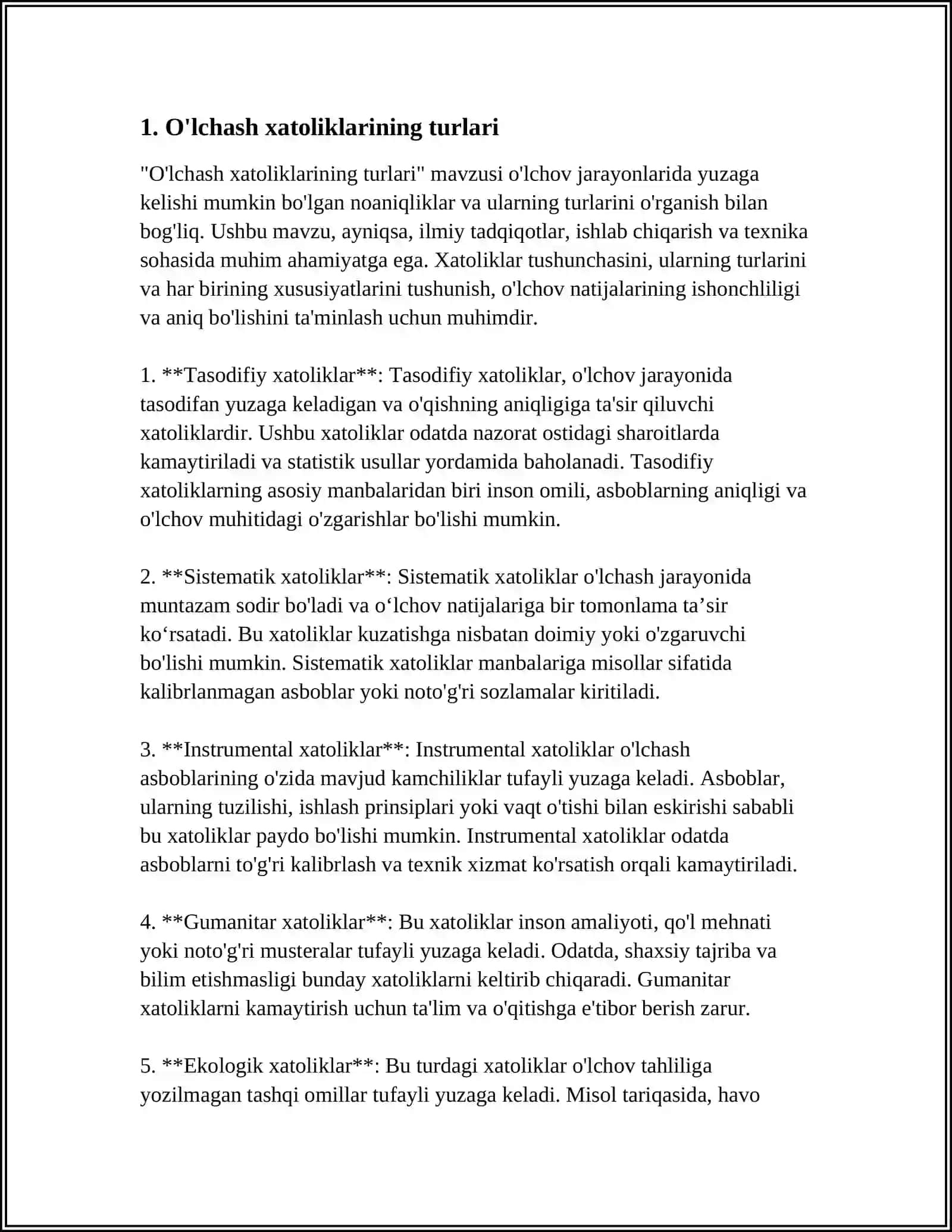 O'lchash Xatoliklarni Tabaqalash 3