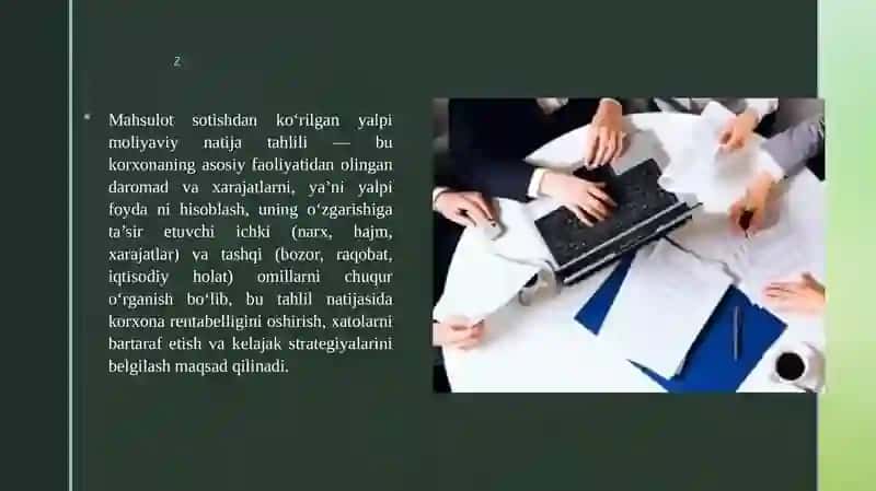Mahsulot sotishdan ko'rilgan yalpi moliyaviy natija va unga ta'sir etuvchi omillarning tahlili 3