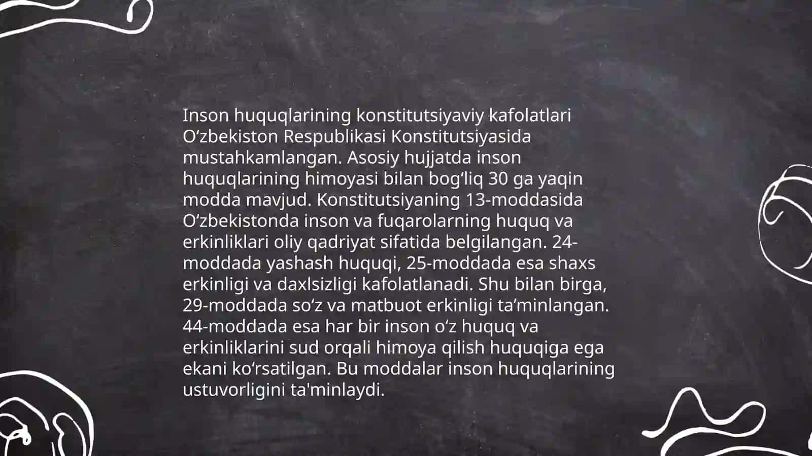Inson huquqlarining konstitutsiyaviy kafolatlari O‘zbekiston Respublikasi Konstitutsiyasida 3