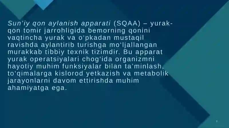 Sun'iy qon aylanish apparati. Qon devor tomirlari orqali moddalar almashishining biofizikaviy mexanizmi 3