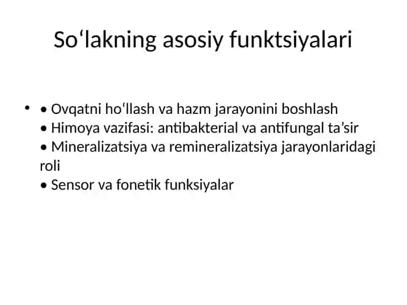 Soʻlakning meyorida va tish qattiq toʻqimasi patologiyasidagi ahamiyati 3