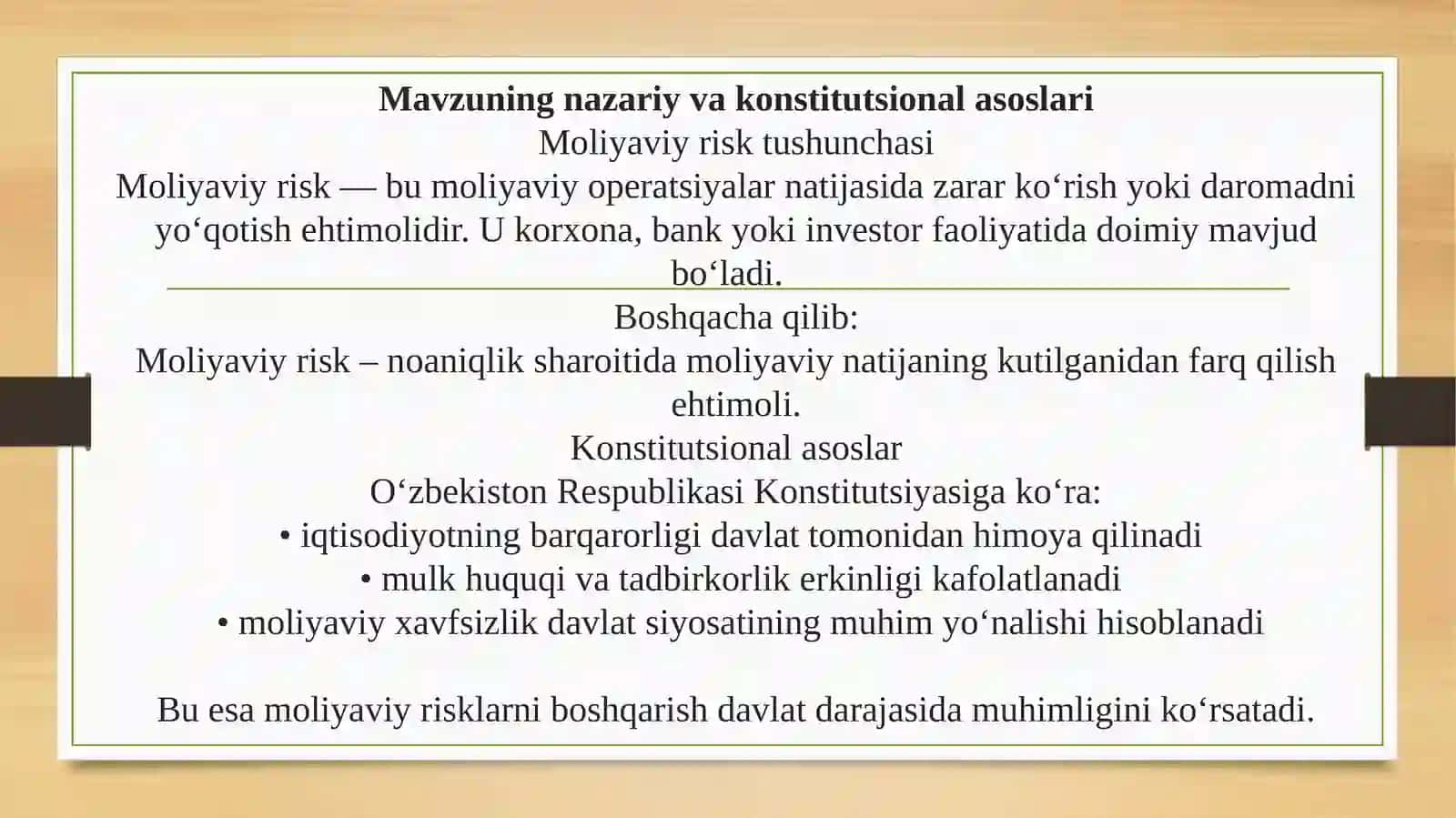 Moliyaviy risk tushunchasi va turlari 3