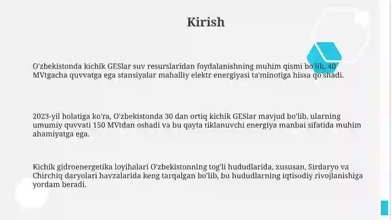Oʻzbekistonda ishlatilayotgan kichik GES lar 3