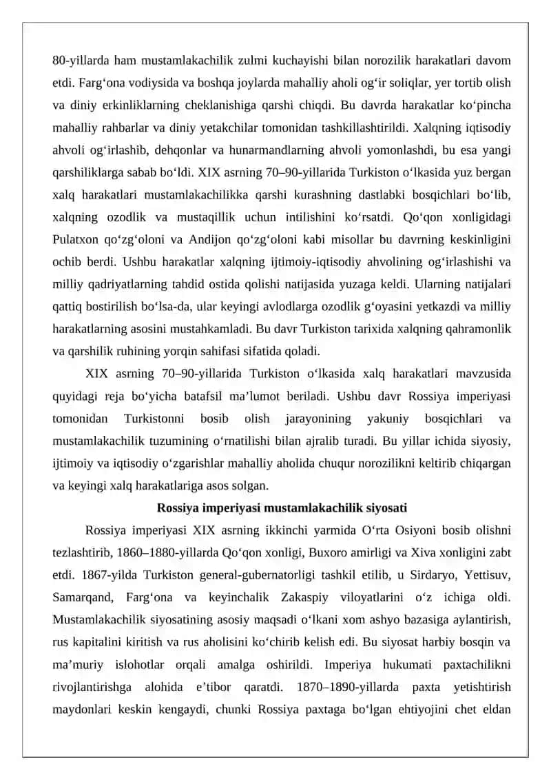 XIX asrning 70 - 90-yillarida Turkiston o‘lkasida xalq harakatlari 3
