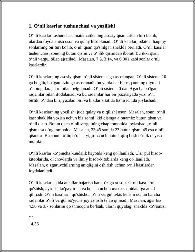 OʻNLI KASRLAR HAQIDA MAʼLUMOT VA ULAR USTIDA AMALLAR BAJARISH 3