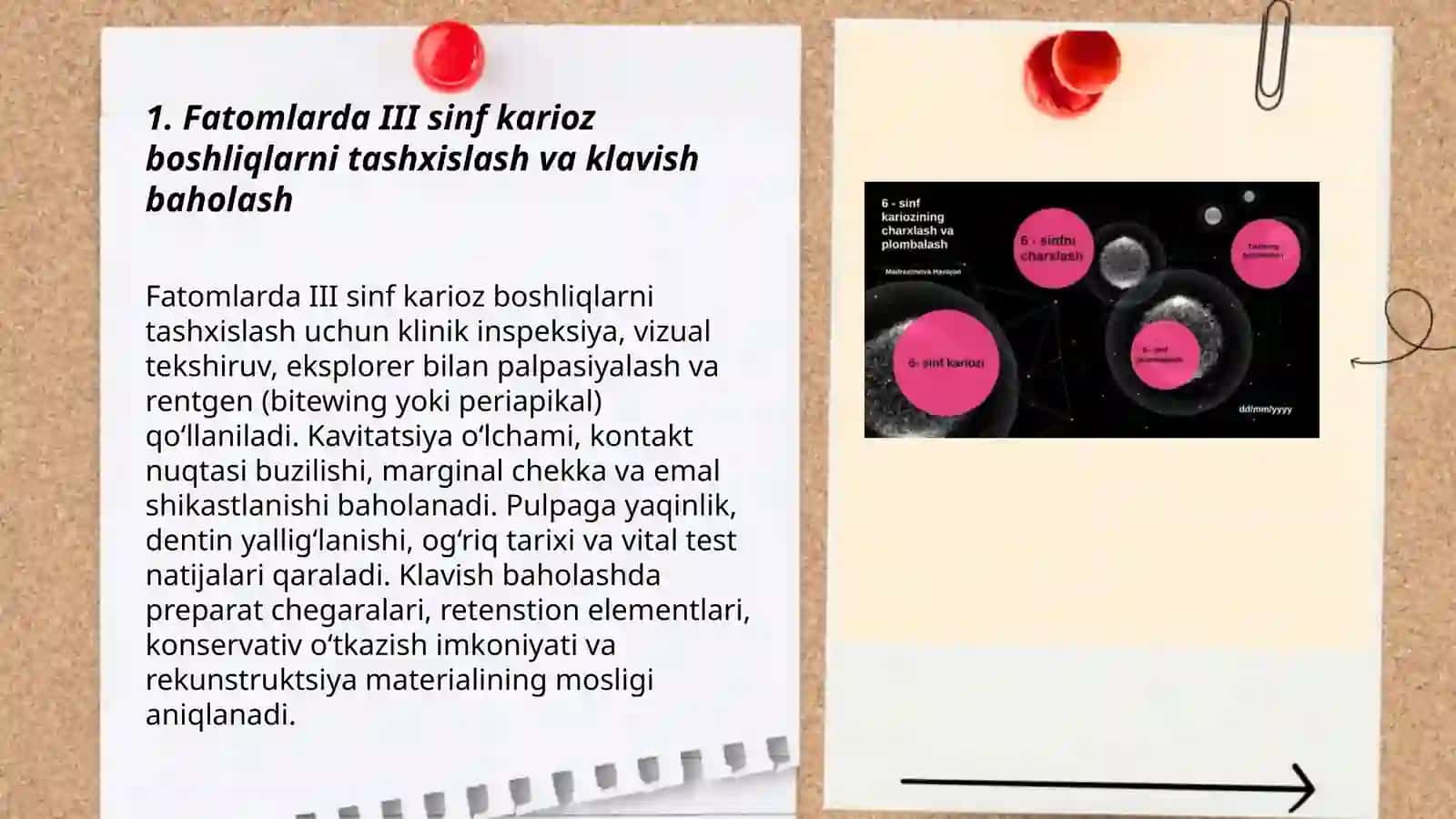 Fatomlar III sinf karioz boshliqlarni charixlash va plombalash 3
