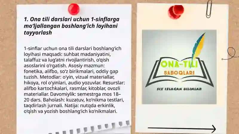 Ona tilini òqitishga oid sinflar kesimida loyihalar 3