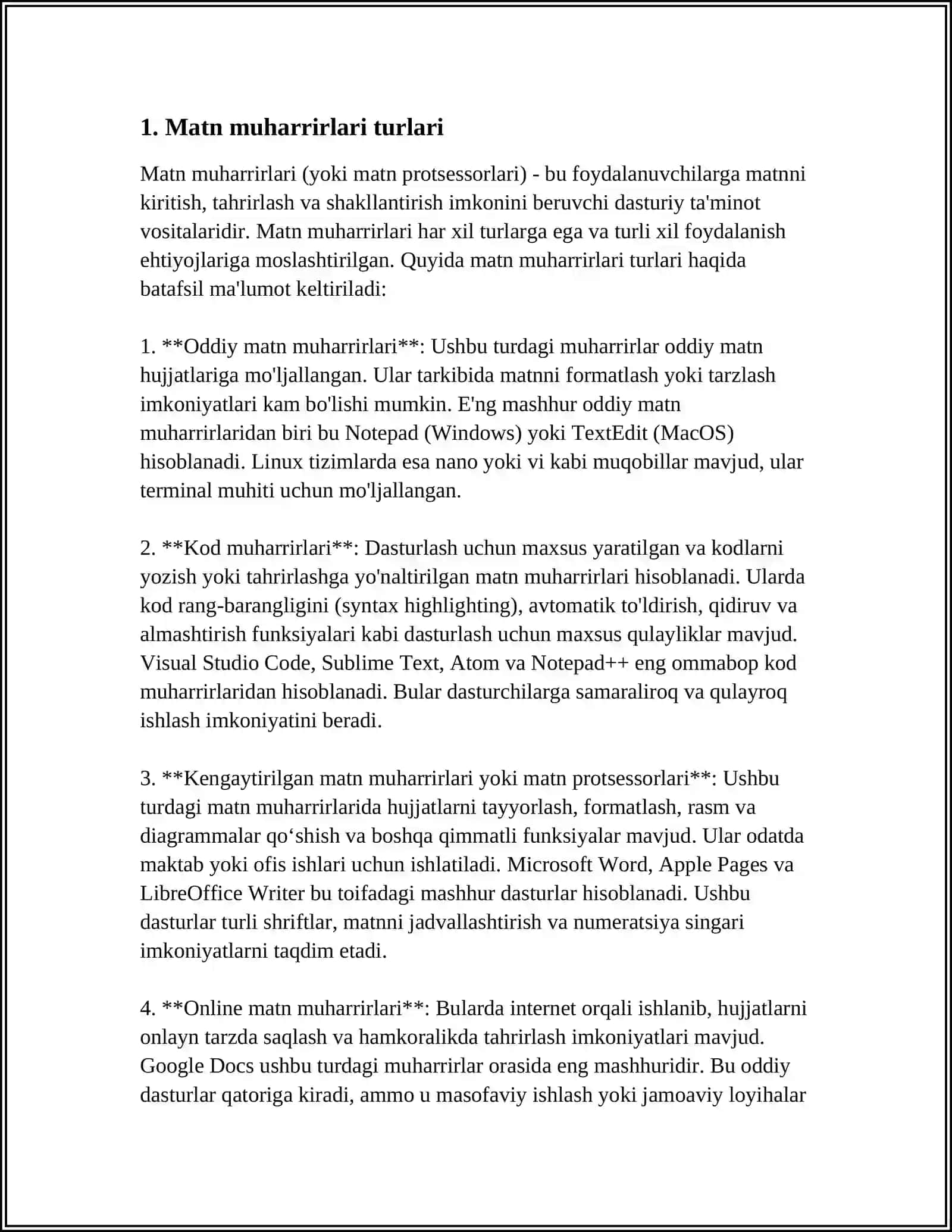 WORD DASTURI BILAN ISHLASH 3