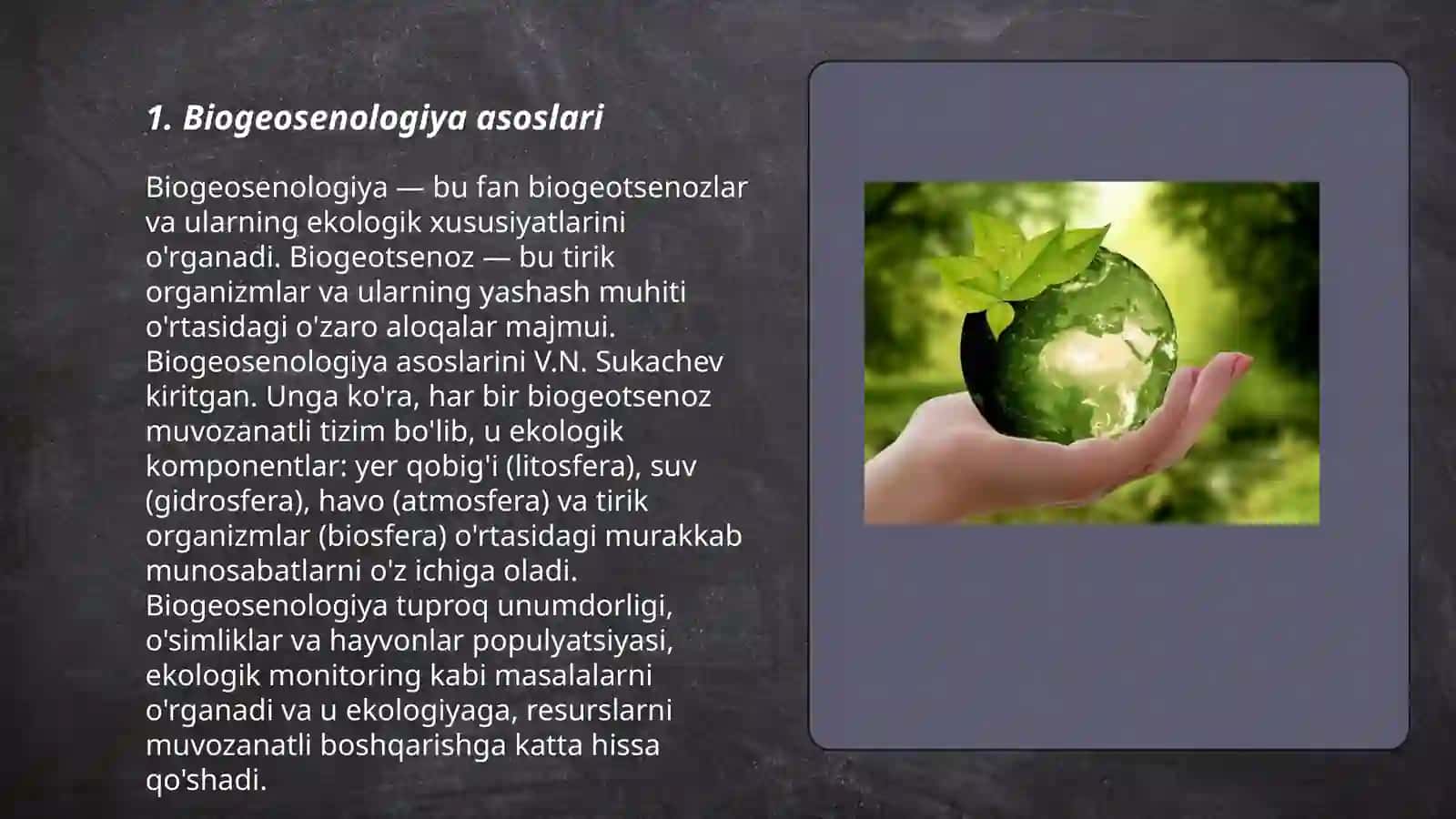 Biogeosenologiya. Biogeosenoz va ekosistema tushunchalari. Ekosistemalar mahsuldorligi. Ekosistemalar barqarorligi va oʻzgaruvchanligi 3