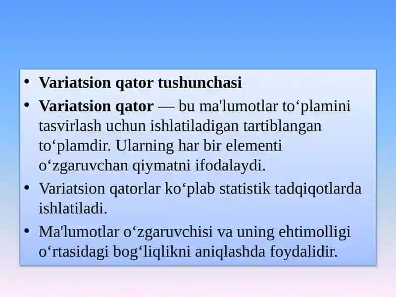 Mavzu:Variatsion qator. Variatsion qator uchun poligon va gistogramma. 3