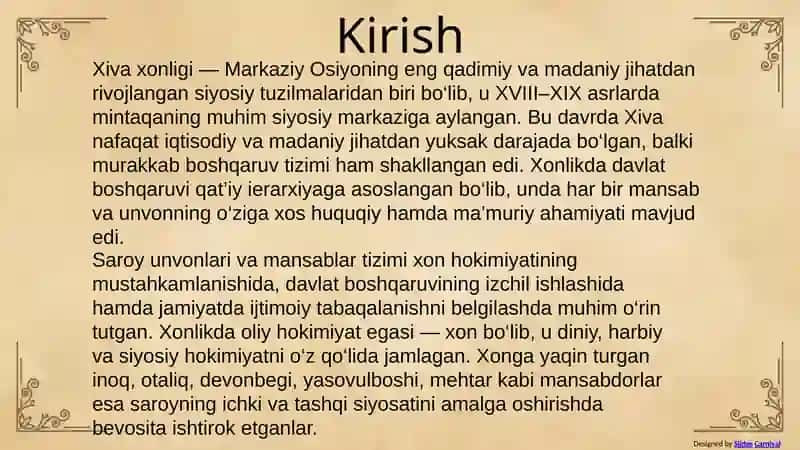 Xiva xonligida saroy unvonlari va mansablari 3