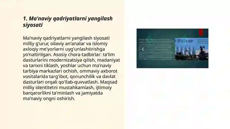 Ma'naviy qadriyatlarni yangilash siyosati 3