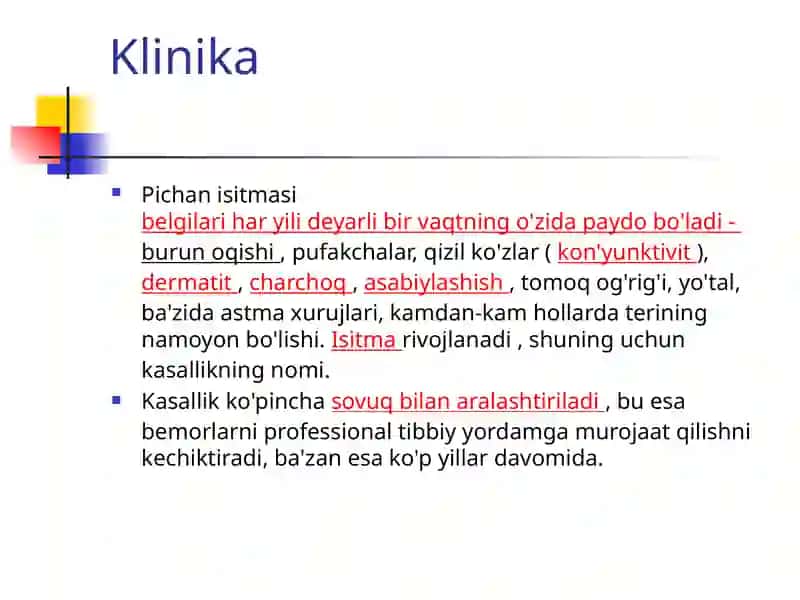 Pollinozlar tasnifi, klinikasixususiyatlari 3
