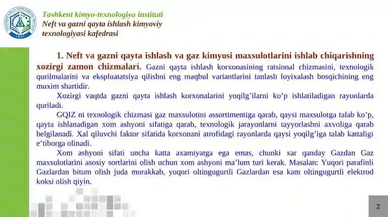 NEFT va GAZNI QAYTA ISHLASH KORXONALARINI (GQIK) VAGAZ KIMYOSI KORXONALARI (GKK) TEXNIK-IQTISODIY ASOSLASH KO’RSATKICHLARI 3