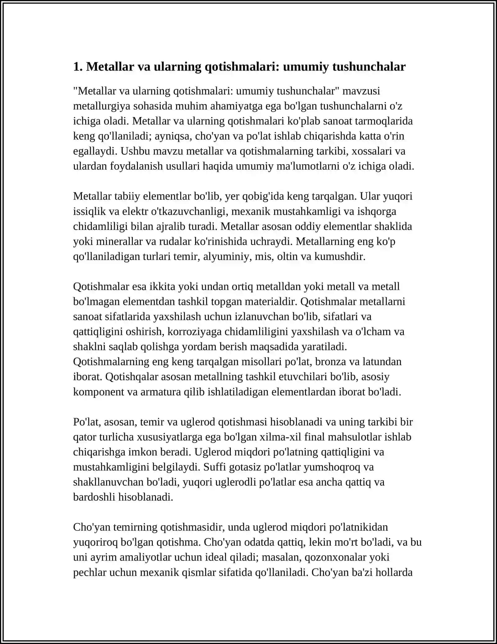 METALLAR VA ULARNING QOTISHMALARI. CHO YAN VA PO'LAT ISHLAB CHIQARISH 3