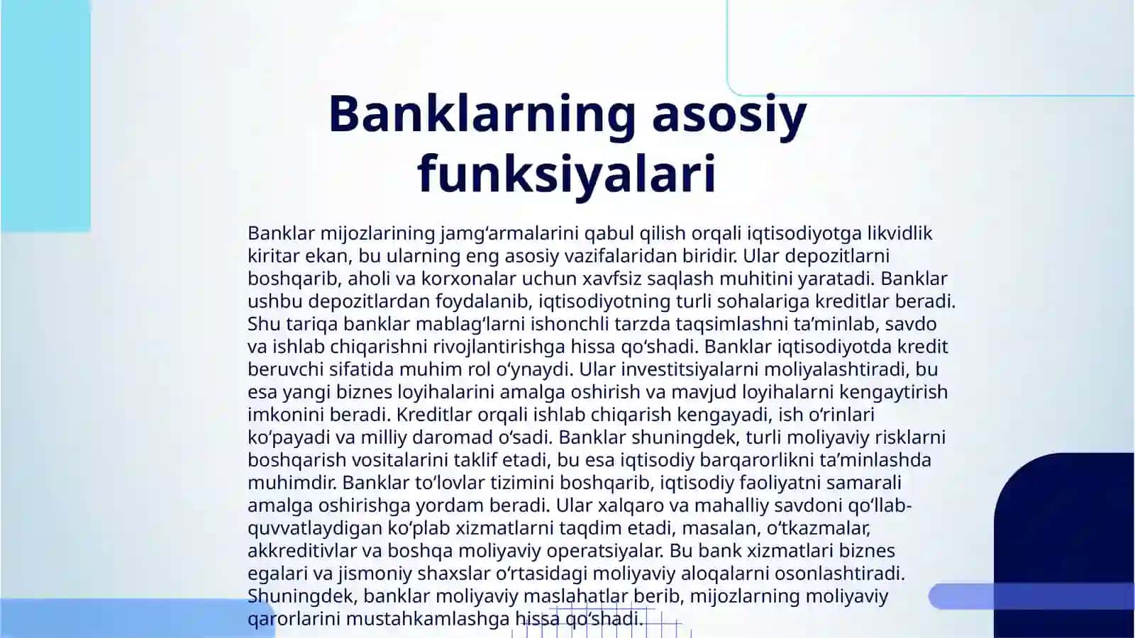 BANKLAR VA ULARNING BOZOR IQTISODIYOTIDAGI RO’LI 3
