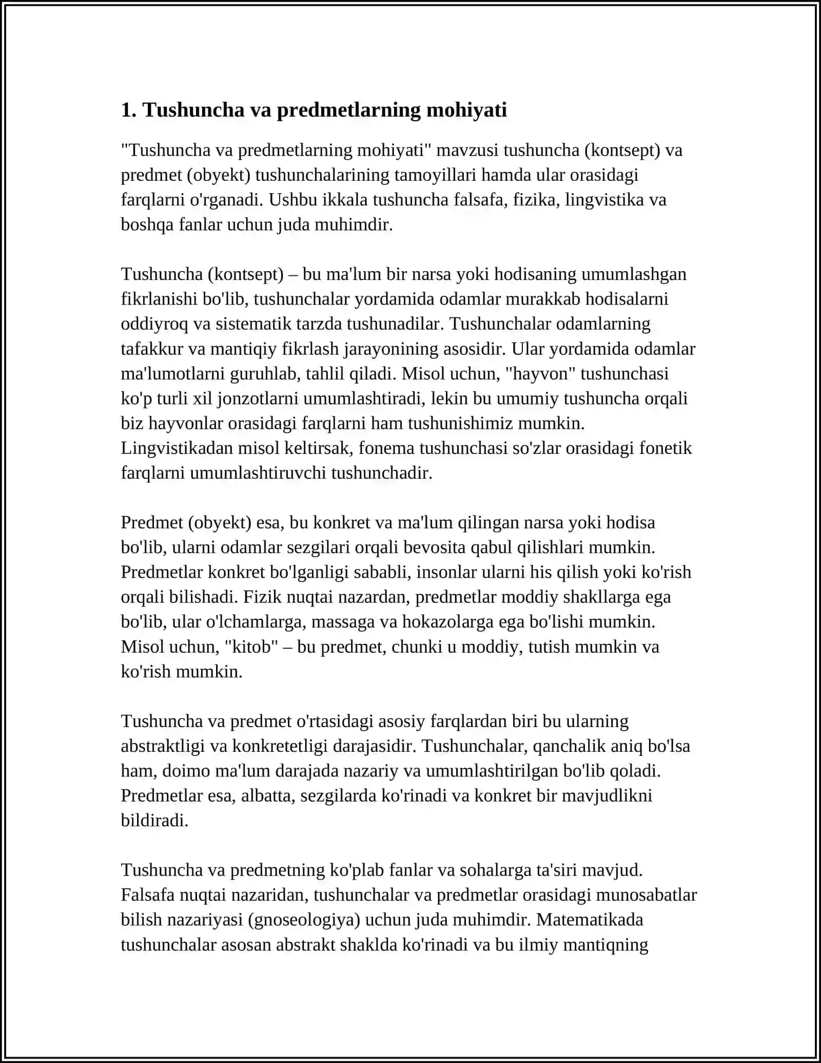 TUSHUNCHA - PREDMETLARNING MUHIM, UMUMIY BELGILARI 3