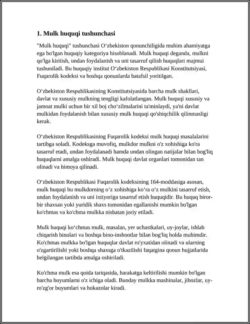 MULK HUQUQI TUSHUNCHASI, BELGILARI VA FUNKSIYALARI 3