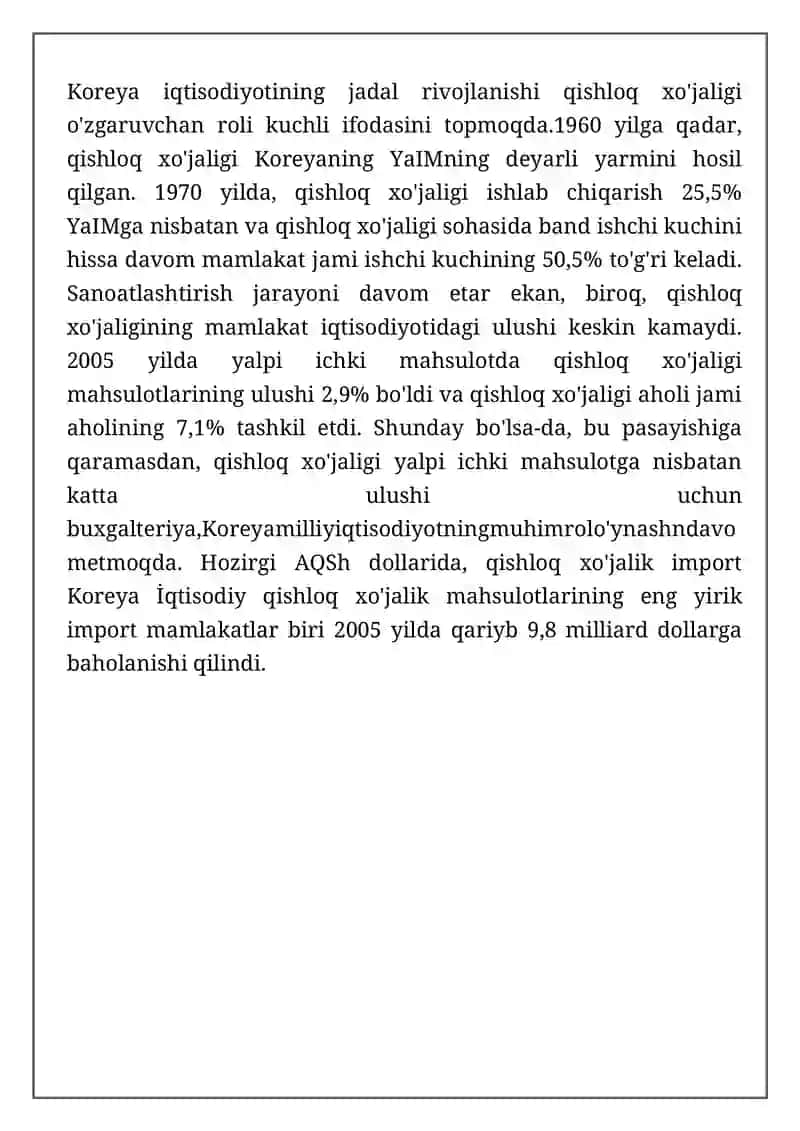 Koreya iqtisodiyotidagi qishloq xo'jaligi ahamiyati 3