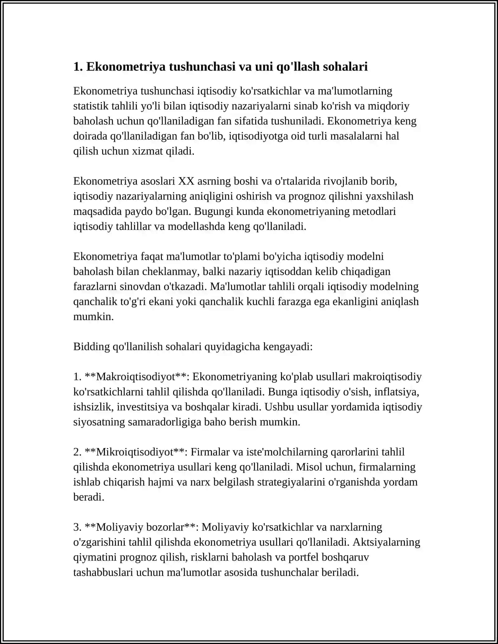 EKONOMETRIK MODELLASHTIRISH ASOSLARI 3