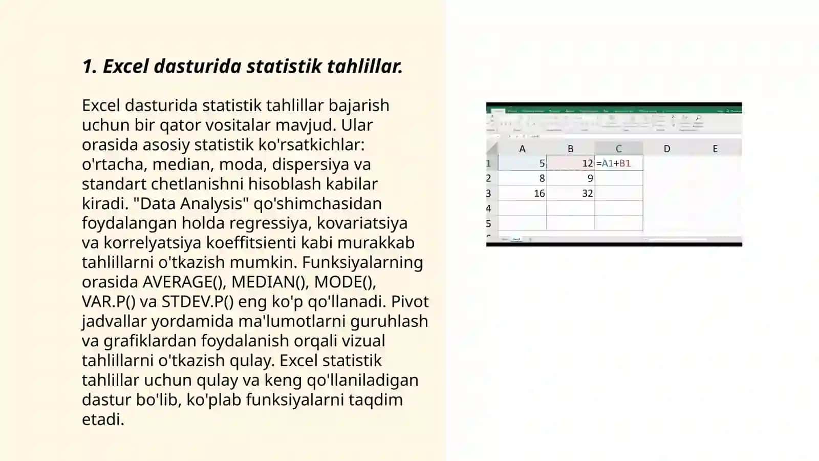 Excel dasturida statistik tahlillar 3