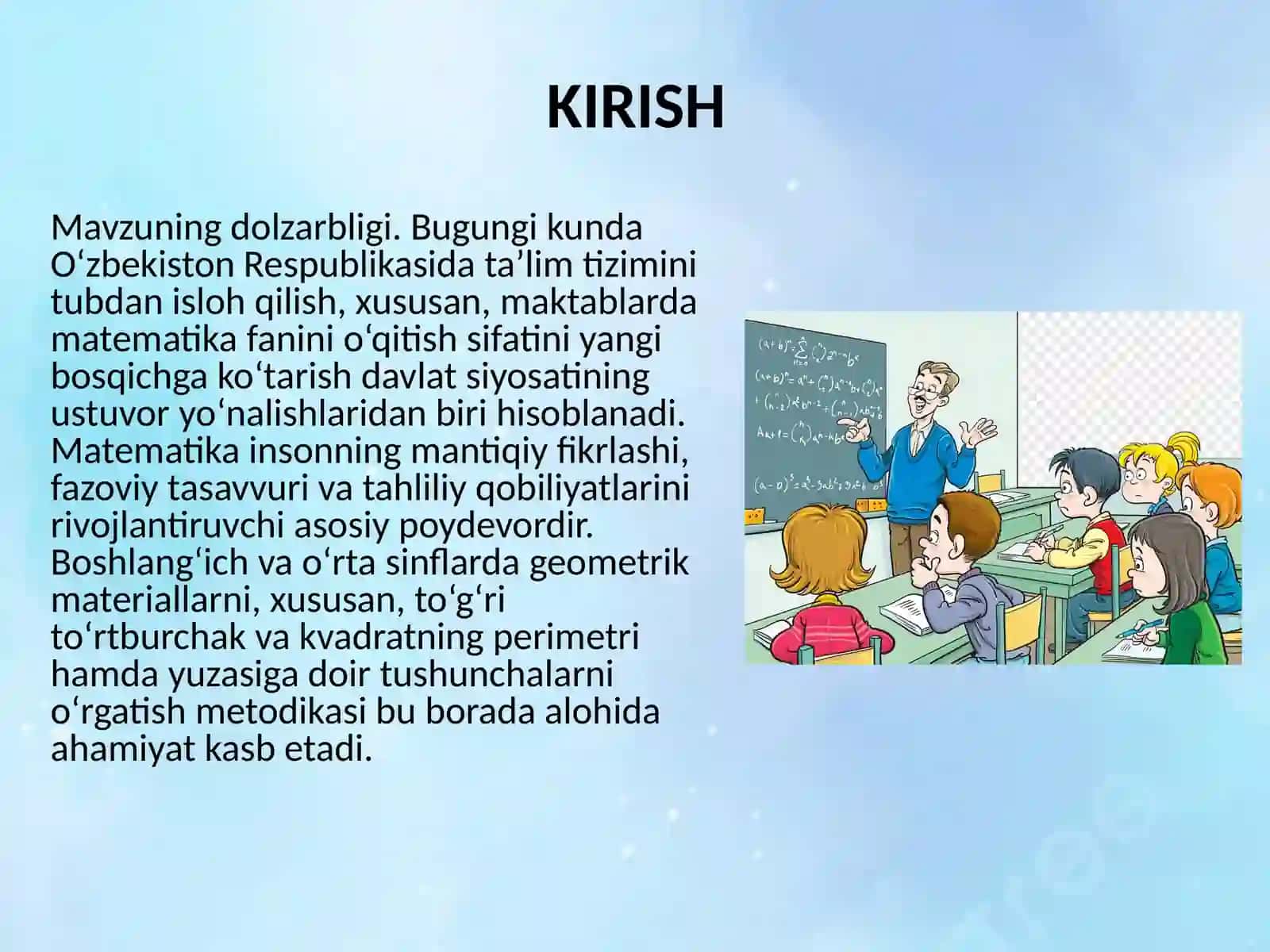 TO‘G’RI TO‘RTBURCHAK VA KVADRATNING PERIMETRI, YUZAGA DOIR MASALALAR YECHISHGA O‘RGATISH METODIKASI 3