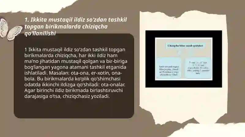 Oʻzbek tili soʻzlarida chiziqcha bilan yozish qoidalari 3