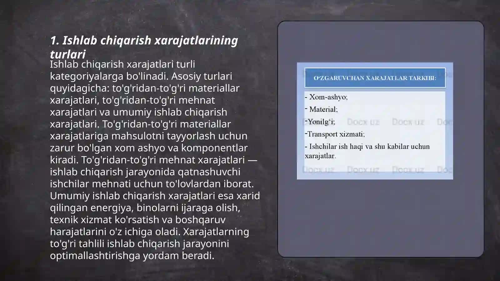 Ishlab chiqarish xarajatlari samaradorligining tahlili 3