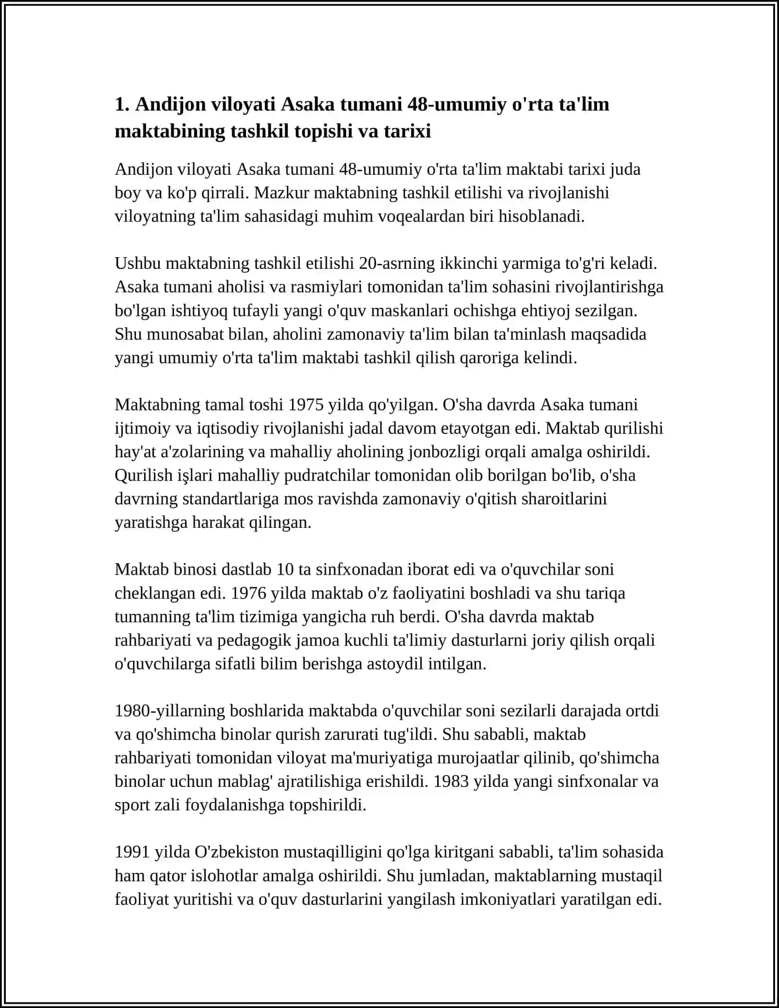ANDIJON VILOYATI ASAKA TUMANI 48-UMUMIY ǑRTA TALIM MAKTABI TARIX FANIDAN 3