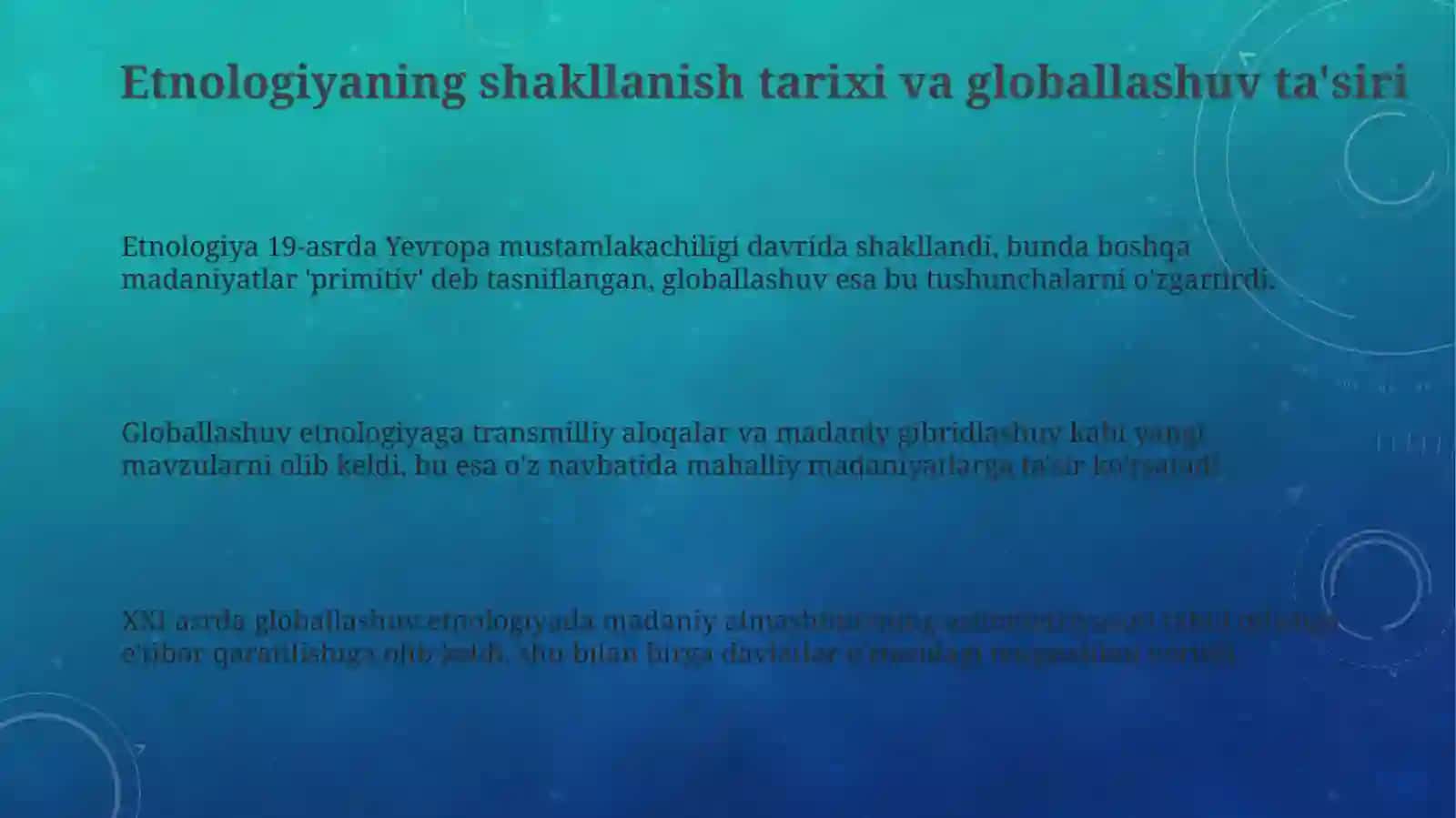 Etnologiyadagi zamanaviy'onalishlar 3