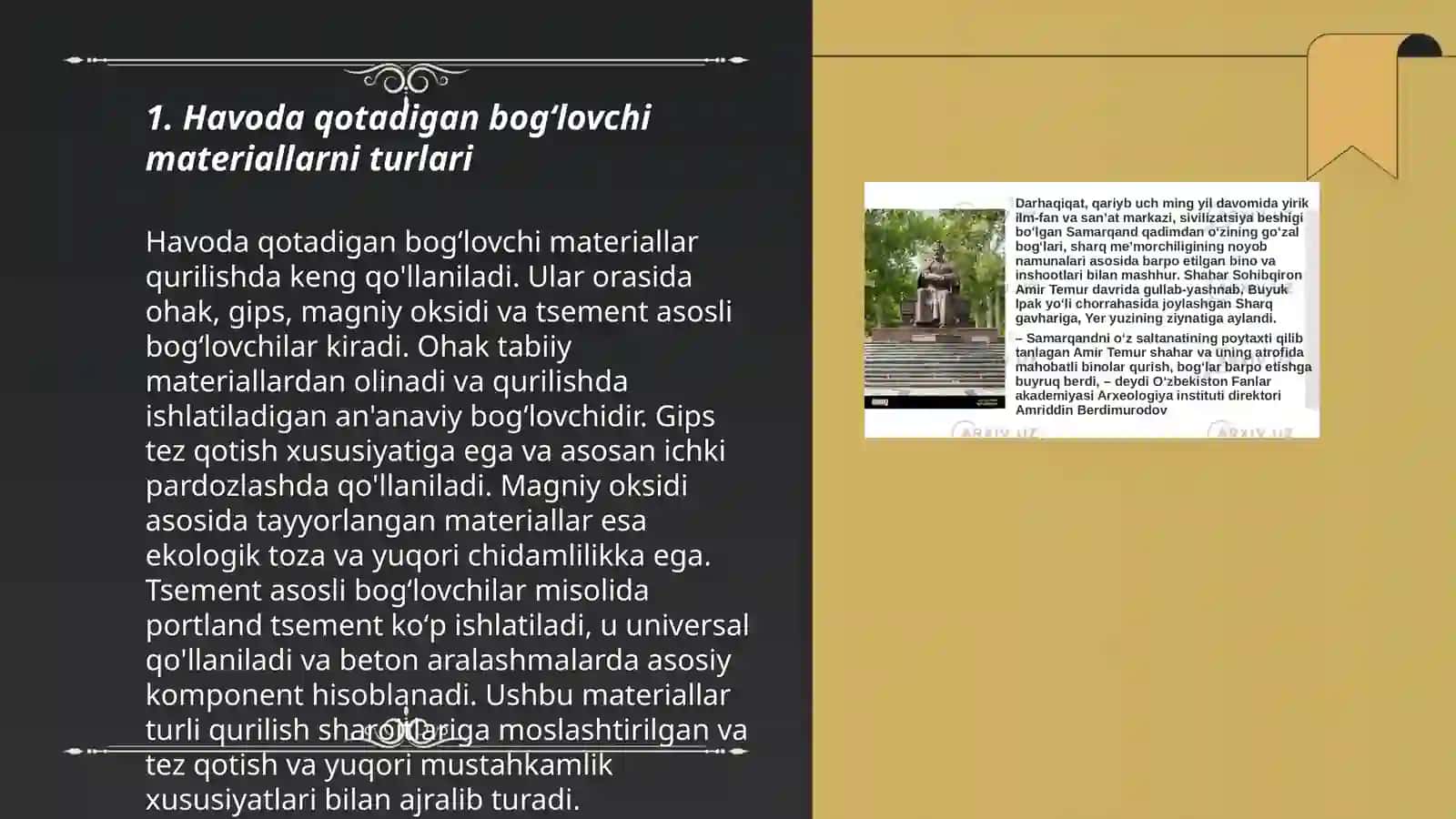 Havoda qotadigan bogʻlovchi materiallar 3